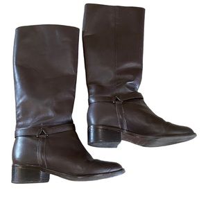 2/$50 Amanda Smith Pull On Boots Dark Brown Leather 1.5" Heel Knee Hi Size 7